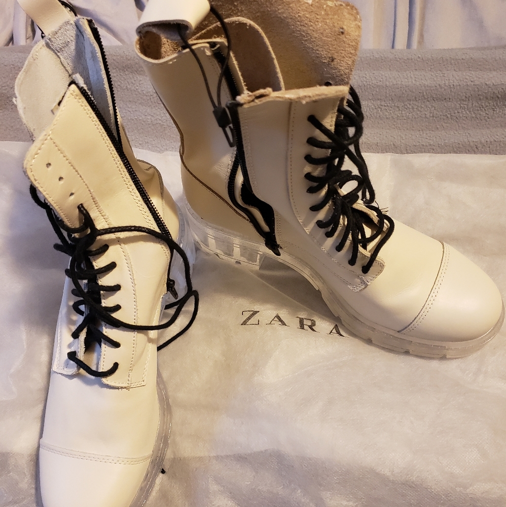 Zara White Combat Boots